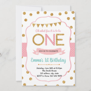 Invitation d'anniversaire 1ère année rose à pois e