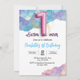 Invitation d'anniversaire 1ère année Sirène