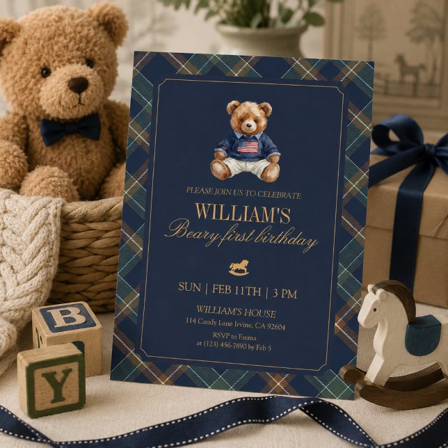Invitation d'anniversaire 1ère année Teddy garçon  (Créateur téléchargé)