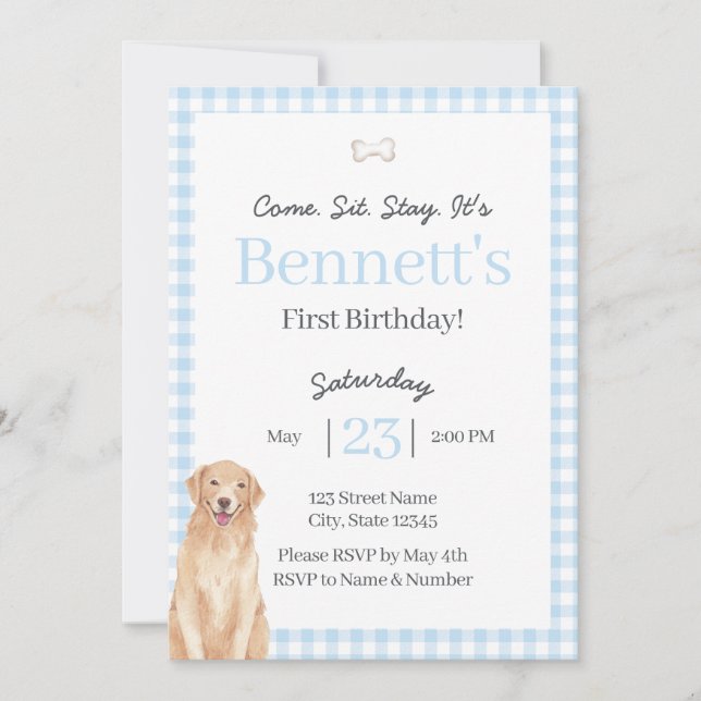 Invitation d'anniversaire 1ère année Thème Chien (Devant)