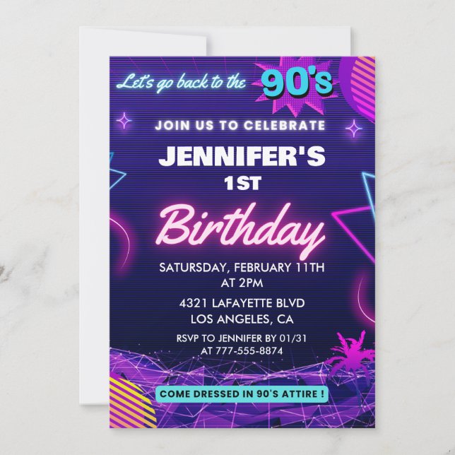 Invitation d'anniversaire 1ère année thème rétro 9 (Devant)