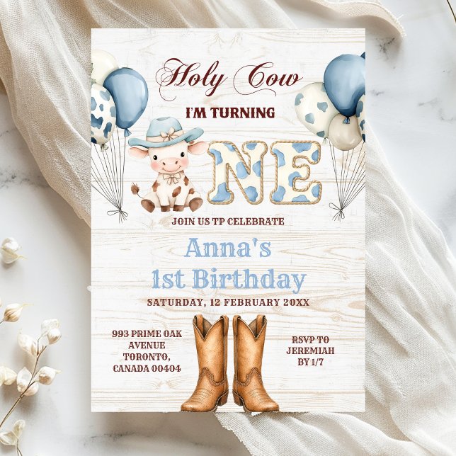 Invitation d'anniversaire 1ère Cow Western Rodeo (Créateur téléchargé)