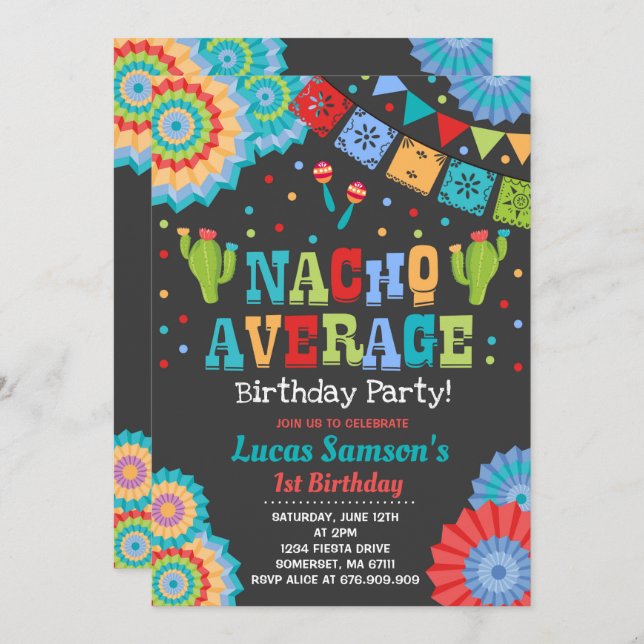 Invitation d'anniversaire 1ère Fiesta Nacho Averag (Devant / Derrière)