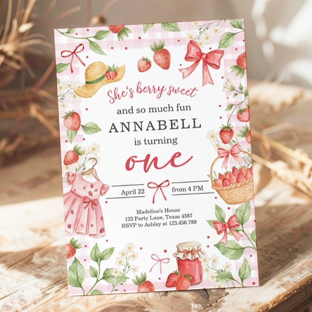 Invitation d'anniversaire 1ère fraise douce (Créateur téléchargé)