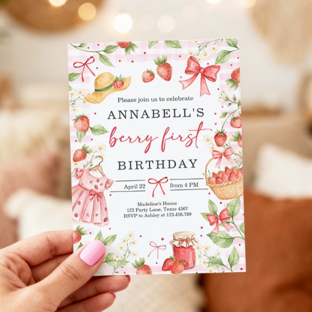 Invitation d'anniversaire 1ère fraise douce (Créateur téléchargé)