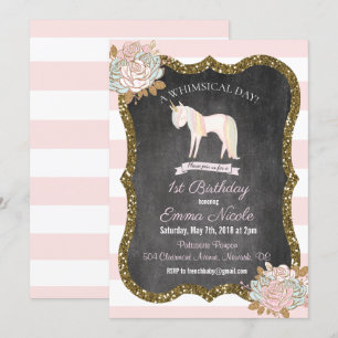 Invitation d'anniversaire 1ère licorne pailletée