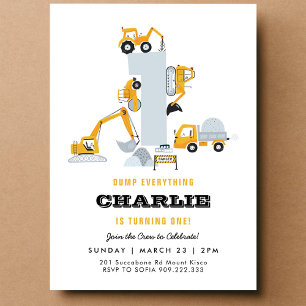 Invitation d'anniversaire 1ère pour camions en con