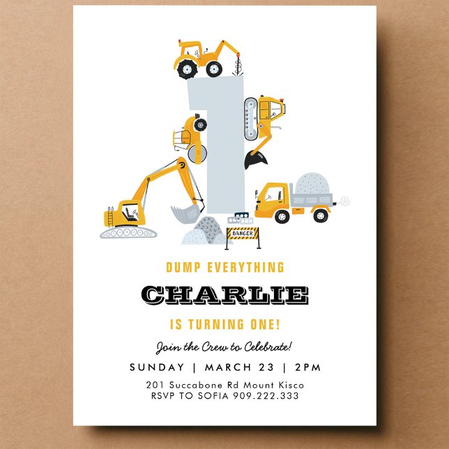 Invitation d'anniversaire 1ère pour camions en con (Créateur téléchargé)