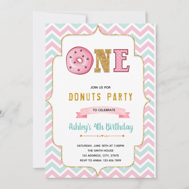 Invitation d'anniversaire 1ère pour Donut un (Devant)
