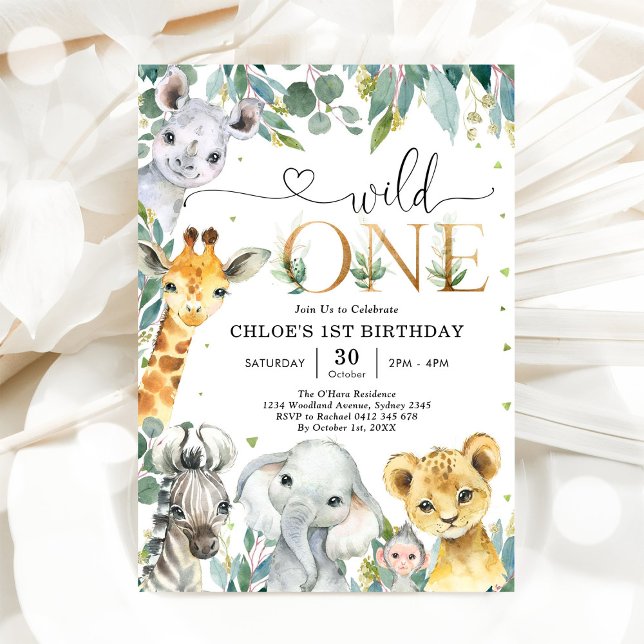 Invitation d'anniversaire 1ère pour les animaux de (Créateur téléchargé)