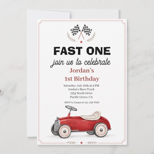 Invitation d'anniversaire 1ère pour une voiture de (Devant)