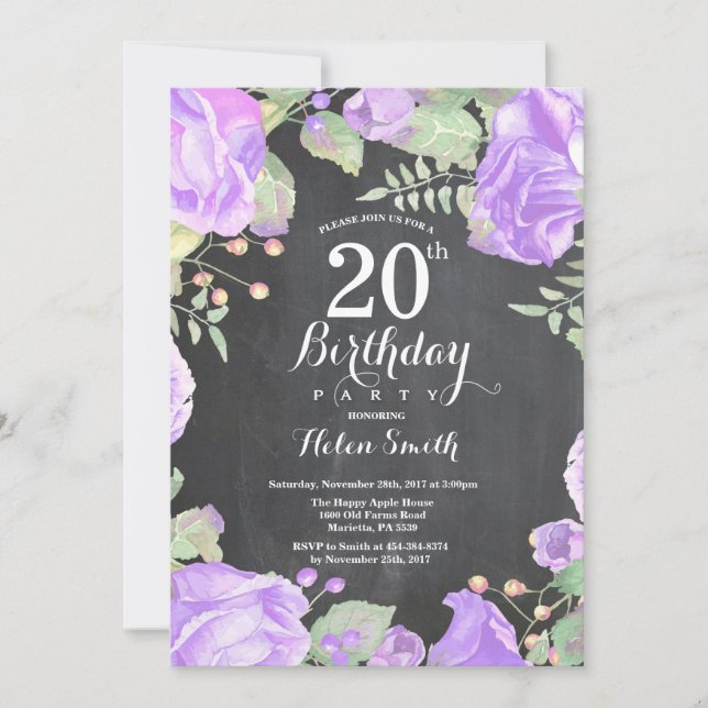 Invitation d'anniversaire 20 ans Fleur Botanique V (Devant)