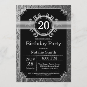 Invitation d'anniversaire 20 ans noir et paillette