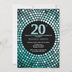 Invitation d'anniversaire 20 ans Noir et Paillette