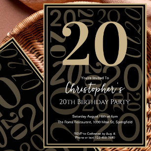 Invitation d'anniversaire 20 ans pour lui en noir