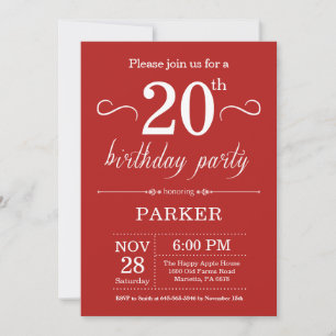 Invitation d'anniversaire 20 ans Rouge