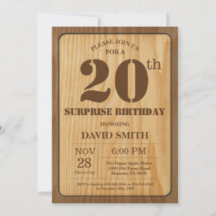 Invitation d'anniversaire 20 ans Rustic Surprise e