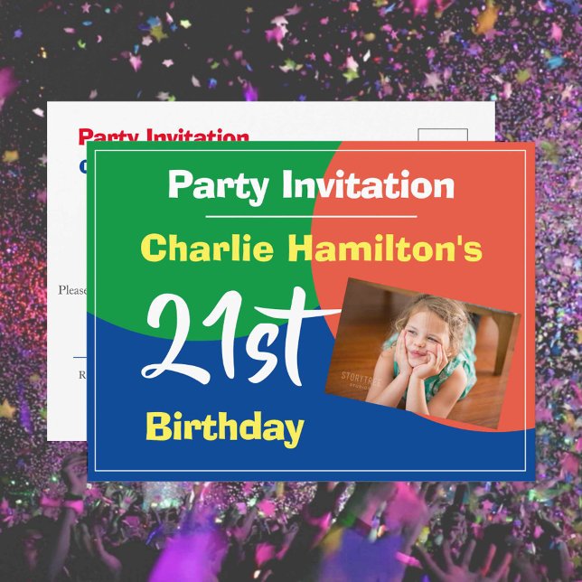 Invitation d'anniversaire 21 ans avec carte postal (Créateur téléchargé)