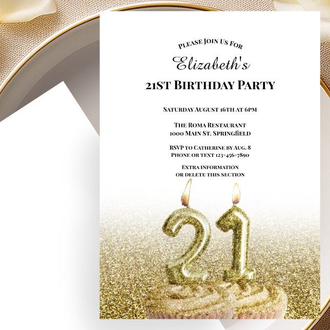 Invitation d'anniversaire 21 ans blanc et or pour  (Créateur téléchargé)