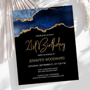 Invitation d'anniversaire 21 ans Budget Blue Gold