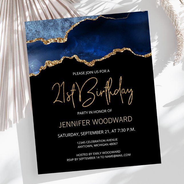 Invitation d'anniversaire 21 ans Budget Blue Gold  (Créateur téléchargé)