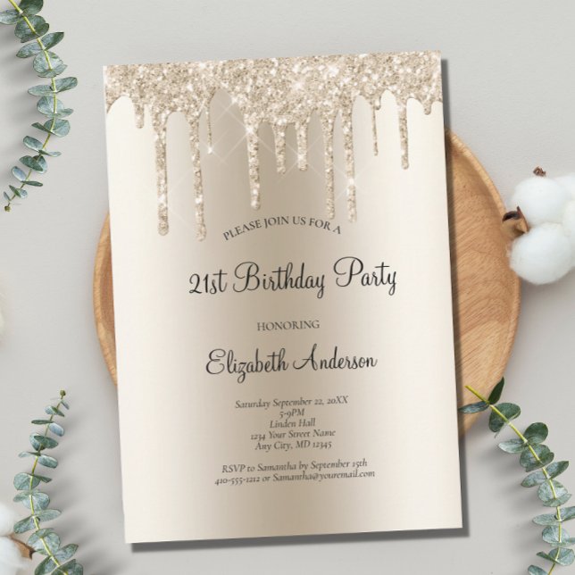 Invitation d'anniversaire 21 ans Champagne Glitter (Créateur téléchargé)