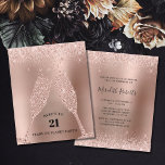 Invitation d'anniversaire 21 ans Champagne Rose Go<br><div class="desc">Carton d'invitation pour une fête d'anniversaire 21 ans Toast métallisé Champagne avec paillettes Rose Gold... Sur un fond de papier alu rose gold avec des bordures de paillettes rose pâle, des verres à champagne en forme de diamant portent un toast à un ami ou un membre de la famille pour...</div>