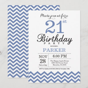 Invitation d'anniversaire 21 ans Chevron bleu
