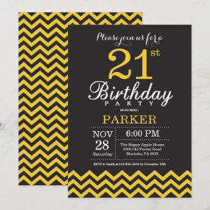 Invitation d'anniversaire 21 ans Chevron noir et j
