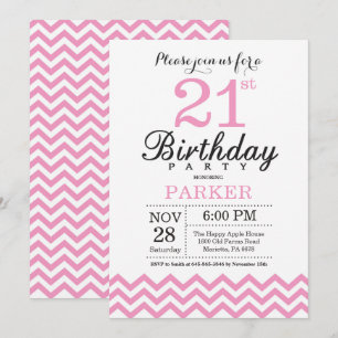 Invitation d'anniversaire 21 ans Chevron Rose