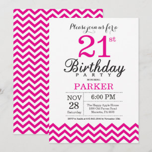 Invitation d'anniversaire 21 ans Chevron rose chau