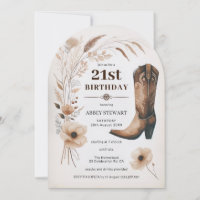 Invitation d'anniversaire 21 ans Cowgirl Boho West