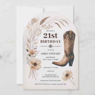 Invitation d'anniversaire 21 ans Cowgirl Boho West