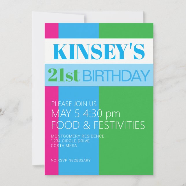 Invitation d'anniversaire 21 ans d'été (Devant)