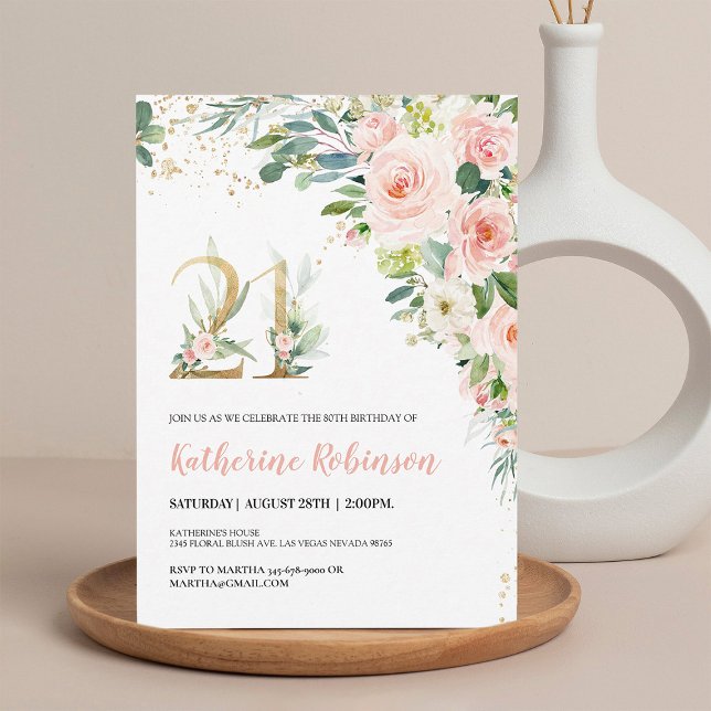 Invitation d'anniversaire 21 ans en or rose pour e (Créateur téléchargé)