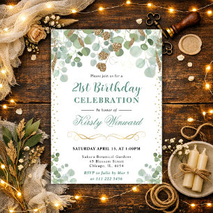 Invitation d'anniversaire 21 ans Eucalyptus Aquare