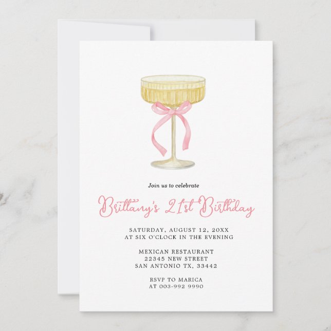 Invitation d'anniversaire 21 ans Gold & Pink Champ (Devant)