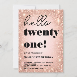 Invitation d'anniversaire 21 ans moderne rose gold