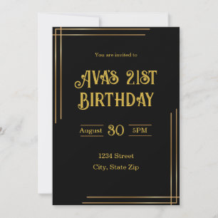 Invitation d'anniversaire 21 ans – Noir & Or Élé