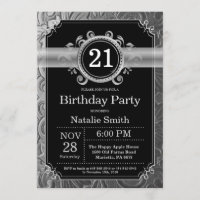 Invitation d'anniversaire 21 ans paillettes noires