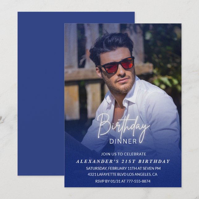 Invitation d'anniversaire 21 ans Photo de dîner d' (Devant / Derrière)