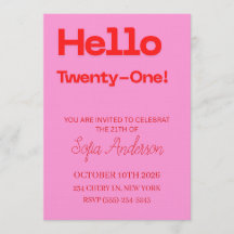 Invitation d'anniversaire 21 ans Rose Gras Rouge
