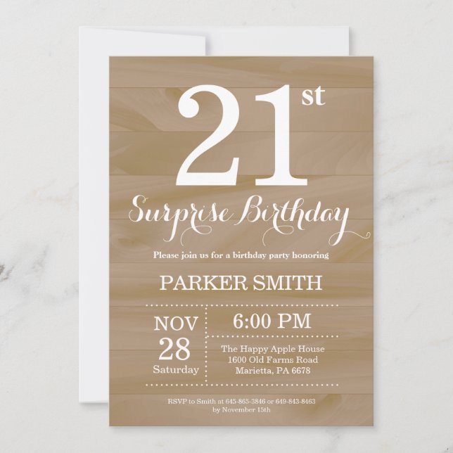 Invitation d'anniversaire 21 ans Rustic Surprise (Devant)