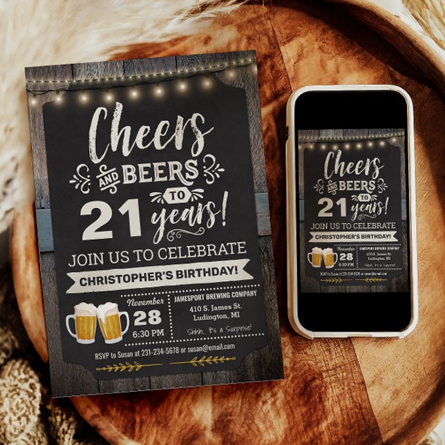 Invitation d'anniversaire 21 ans Surprise Cheers a (Surprise Cheers and Beers 21st Birthday Invitation)