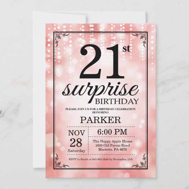 Invitation d'anniversaire 21 ans surprise paillett (Devant)