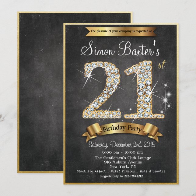 Invitation d'anniversaire 21 ans tableau noir diam (Devant / Derrière)