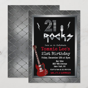 Invitation d'anniversaire 21 Rocks Rockstar Guitar