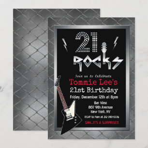 Invitation d'anniversaire 21 Rocks Rockstar Guitar
