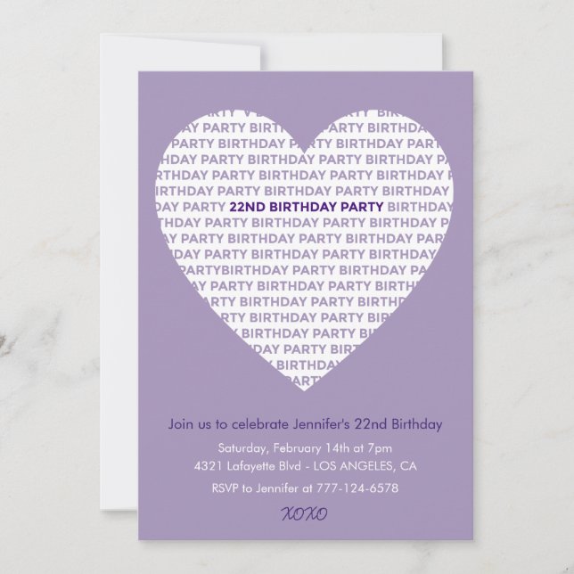 Invitation d'anniversaire 22 ans typographie Fille (Devant)