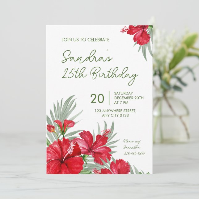 Invitation d'anniversaire 25 ans Floral Tropical (Debout devant)